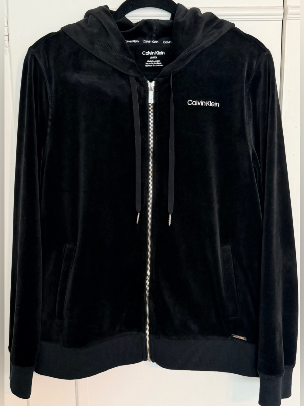 EUC Calvin Klein Full Zip Velvet Velour Hooded Jacket Size Large